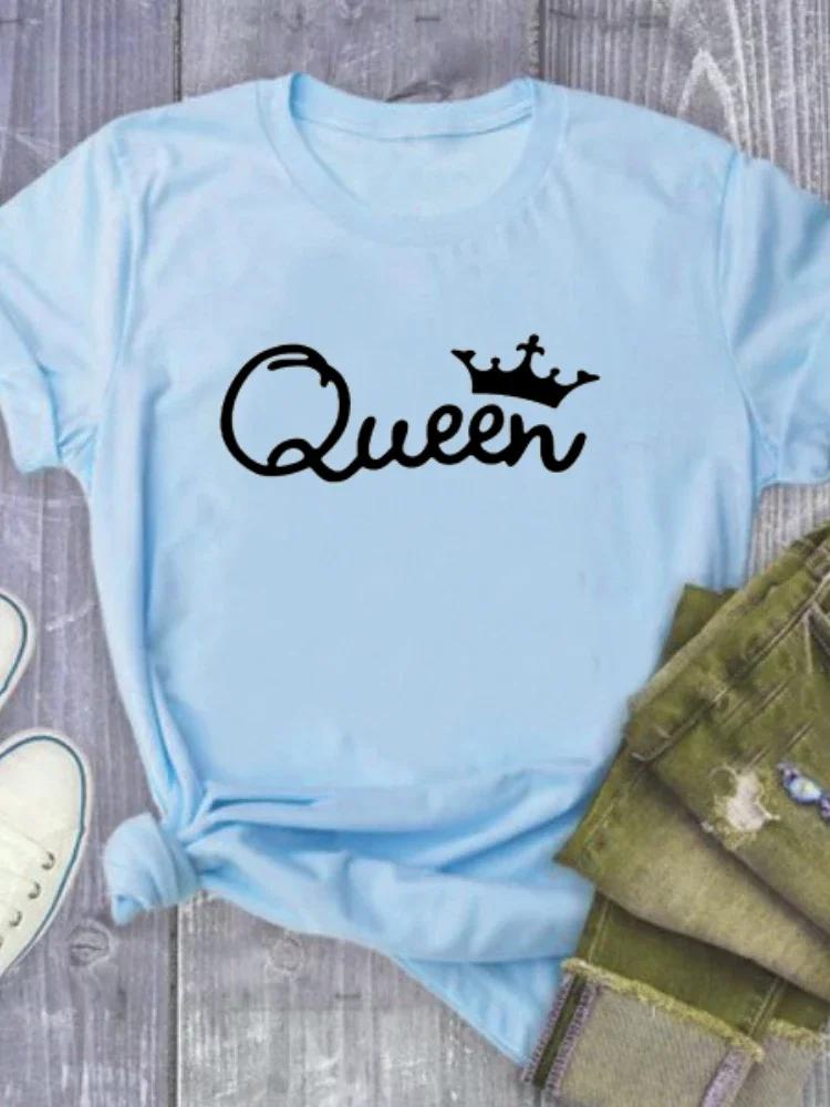 Футболка с принтом «Королева» с буквами, женская, с коротким рукавом, с круглым вырезом, свободная, летняя, для девочек, женская футболка, топы, одежда, женские футболки