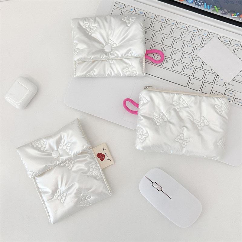 Small Pink Bow Makeup Lipstick Storage Bag Cute Cosmetic Bags Coin Purse Commuter Clutch Ins Style Women's Makeup Bag