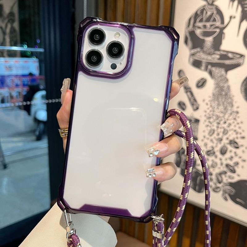 Чехол-футляр с ремешком-шнурком для iPhone 15 Pro 14 13 12 11 Pro Max XR X XS Plus, с ремешком через плечо, с усиленными углами, противоударный