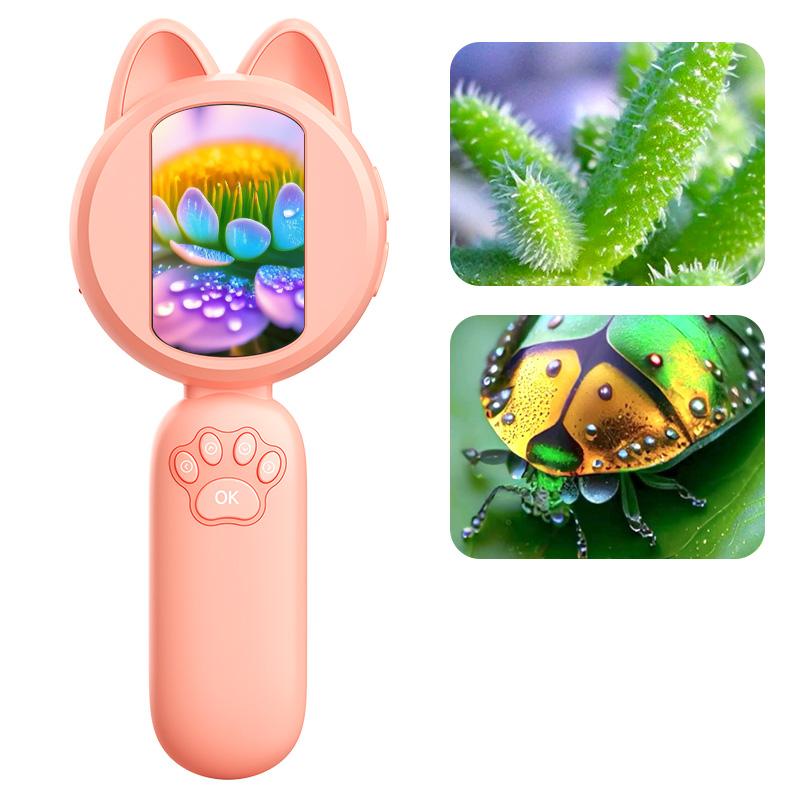 Детский микроскоп с 2-дюймовым IPS-экраном, портативный ручной увеличительный цифровой микроскоп для детей, образовательные научные подарки