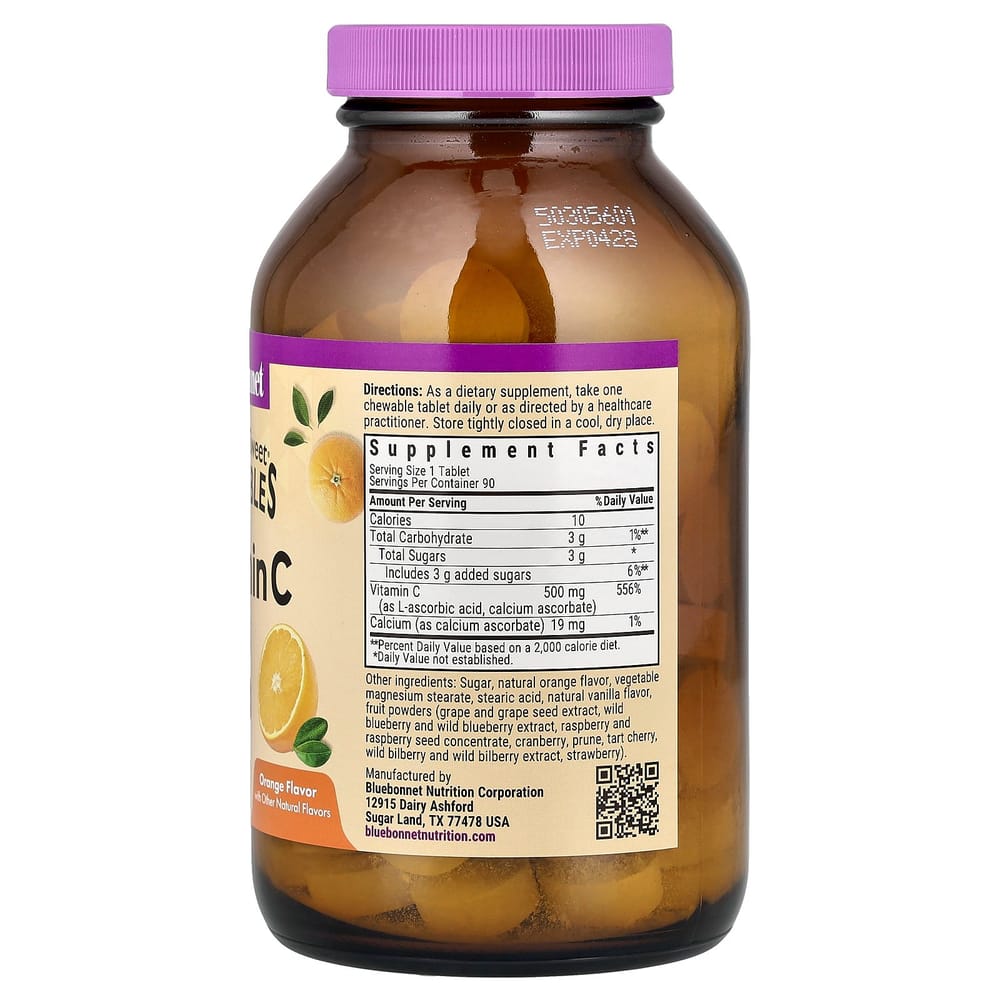 Bluebonnet Nutrition EarthSweet Жевательный Витамин С Апельсин 500 мг 90 Таблеток