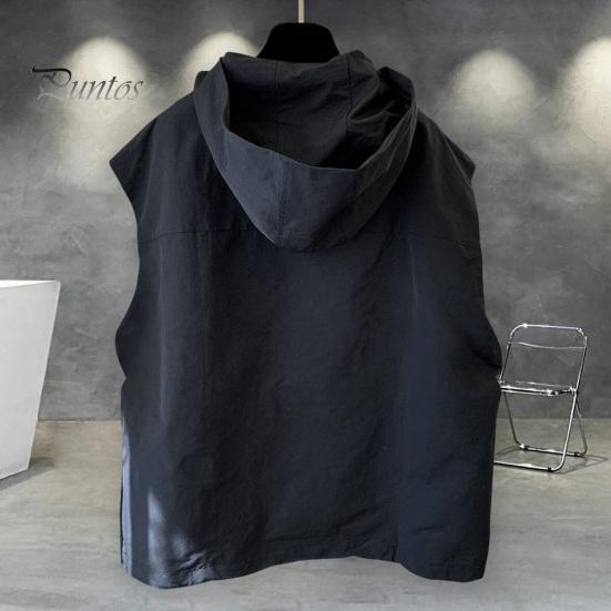 Мужской летний жилет с капюшоном на молнии и половиной планки без рукавов в стиле хип-хоп, жилет, однотонный быстросохнущий жилет с большими карманами