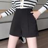 Women's High-Waisted Black Suit Shorts - Loose Fit, Slimming A-Line, Casual Wear for Spring and Autumn