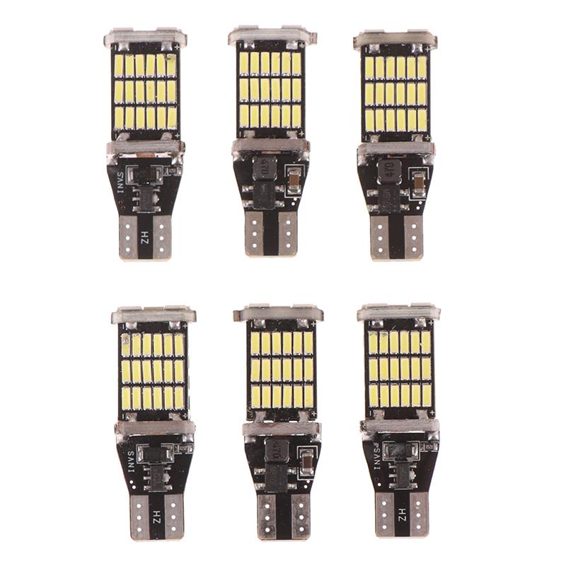 6 шт. Светодиодные лампы T15 W16W 921 912 T16 T10 902 45SMD 4014 Светодиодный свет Супер яркий 1200 лм Замена для фонаря заднего хода автомобиля Белый