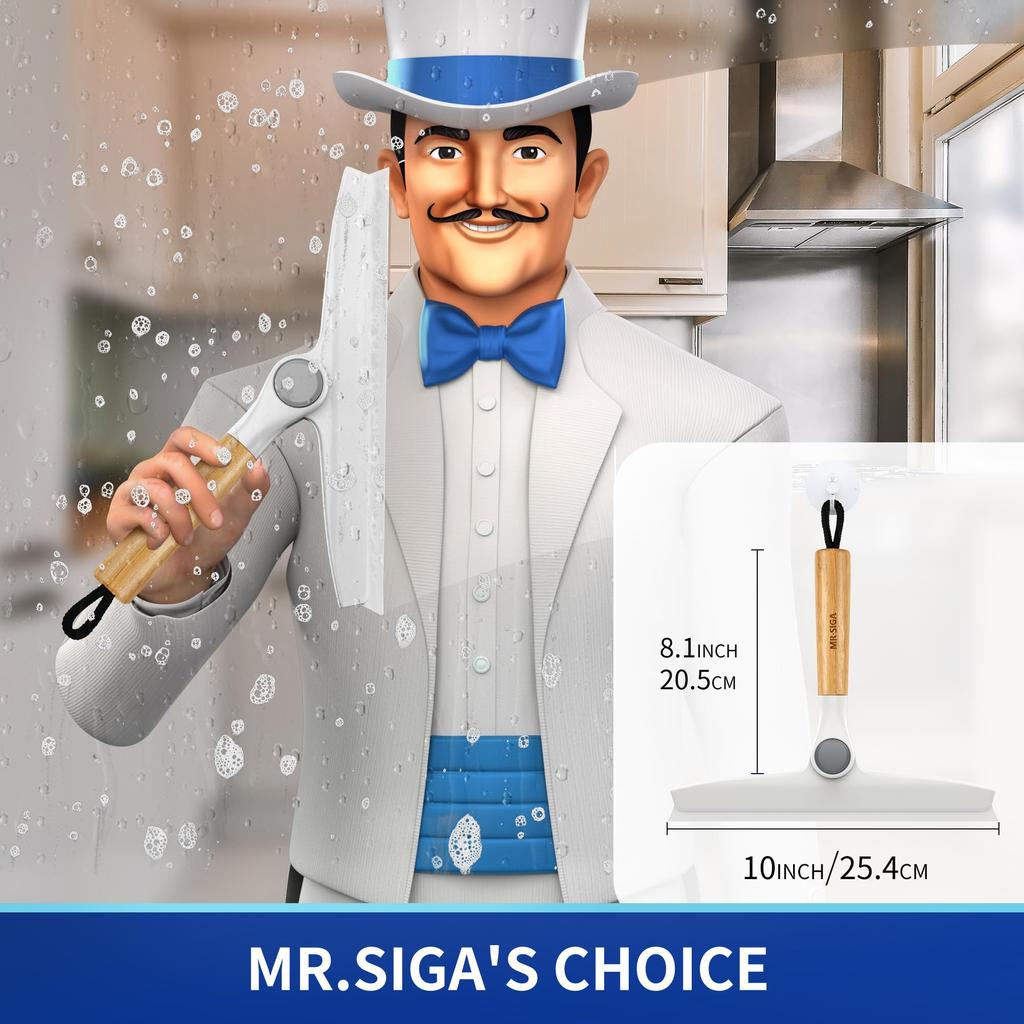 Rotatable Silicone Squeegee Suction Cup Bamboo Handle for W25 X MR.SIGA (with Hook) Bathroom, Mirrors, Windows, Approx. H20.5cm