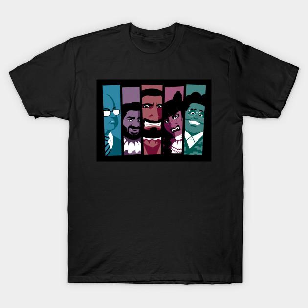Men Black Print T-shirt What We Do In The Shadows Colourblocks No-Cut Heat Transfer Print Cotton Tshirt