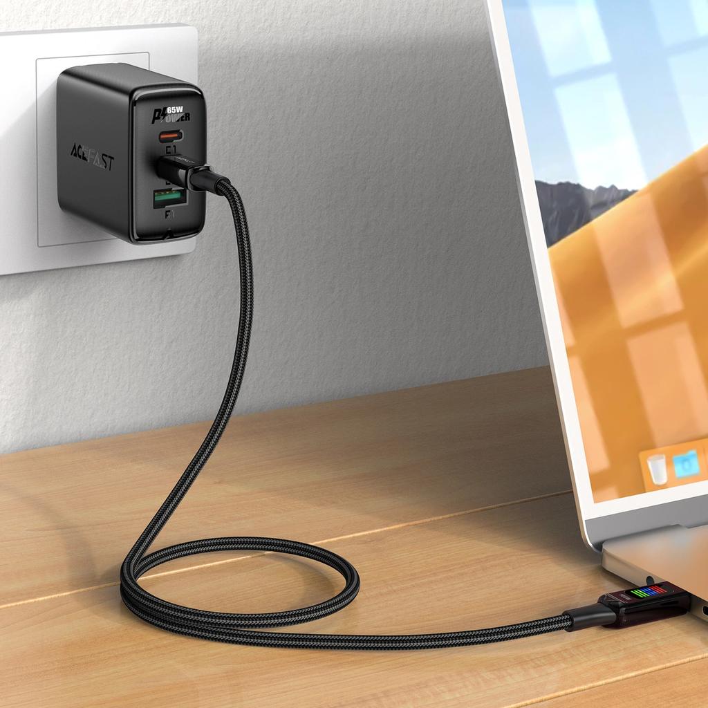 Acefast C7-03 Usb-C Usb-C 100 Вт 1,2 м кабель с дисплеем - черный