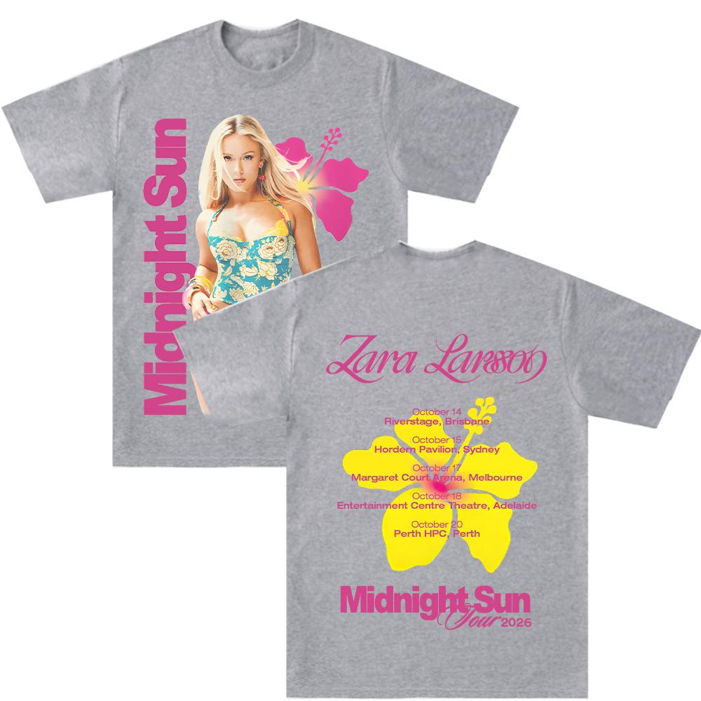 Футболки Midnight Sun Tour 2026 Z-Zara Larsson Графическая одежда Y2k Хип-хоп Женская Мужская Уличная одежда Чистый хлопок Мягкая Повседневная футболка Шикарная
