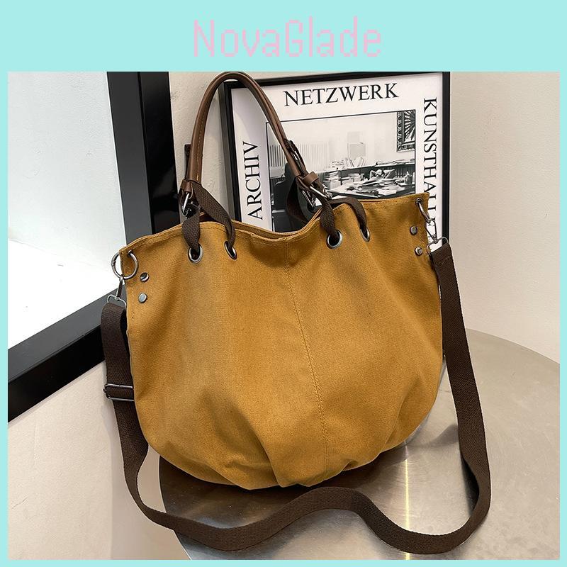Large Capacity Japanese Canvas Crossbody Bag With Inner Zipper Pockets For Commuting And School