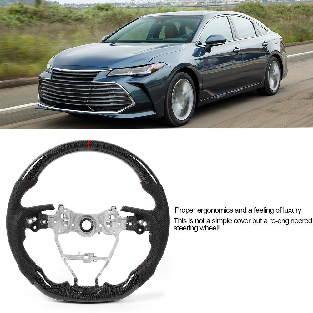 Carbon Fiber Steering Wheel Preforated Leather W Red Stitching For Toyota Camry XV70 Corolla RAV4 Avalon 2018 2020