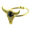 [Q1476] - Handcrafted Black Gold 'Boho' Ring (bison Skull) - 14x13 Mm