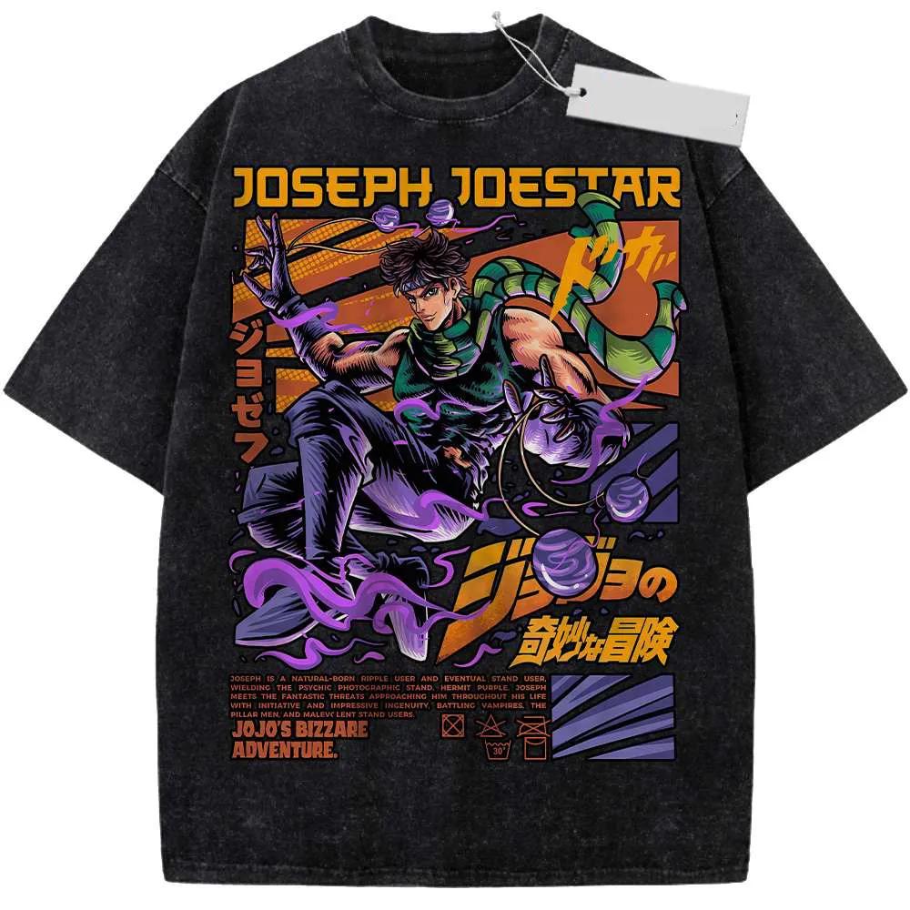 Стирка Футболка Аниме JoJo's Bizarre Adventure Джозеф Джостар Кира Убийца Футболка Мужская Манга Винтажные Футболки Харадзюку Стирка Хлопковая Футболка оверсайз2