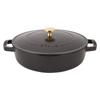 Staub Braiser Saute Pan 24cm IH Compatible Enamel Pot Pot Stylish Heat Retention Black Braiser Drop Structure Round Black [Staub Pot] Two-Handed