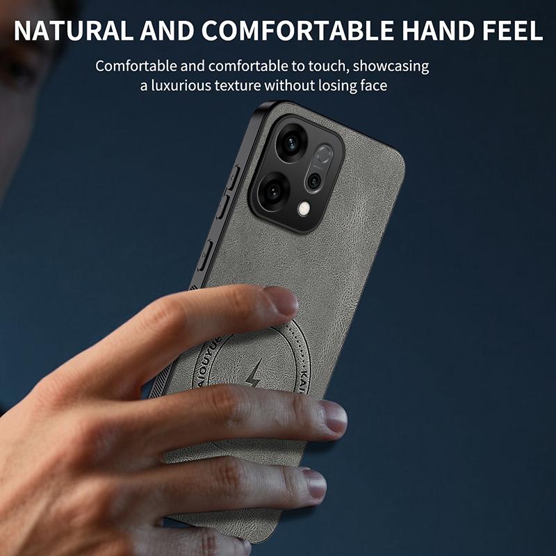 Магнитный чехол для Oppo Reno 14 Pro Reno14 F 14 FS 5G MagSafe Текстурированная кожа наппа из ПУ Силиконовая кожаная задняя крышка Противоударный бампер