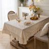 Cotton Cream Embroidery Flower Lotus Leaf Skirt Coffee Table Tablecloth Round Dining Table Cloth