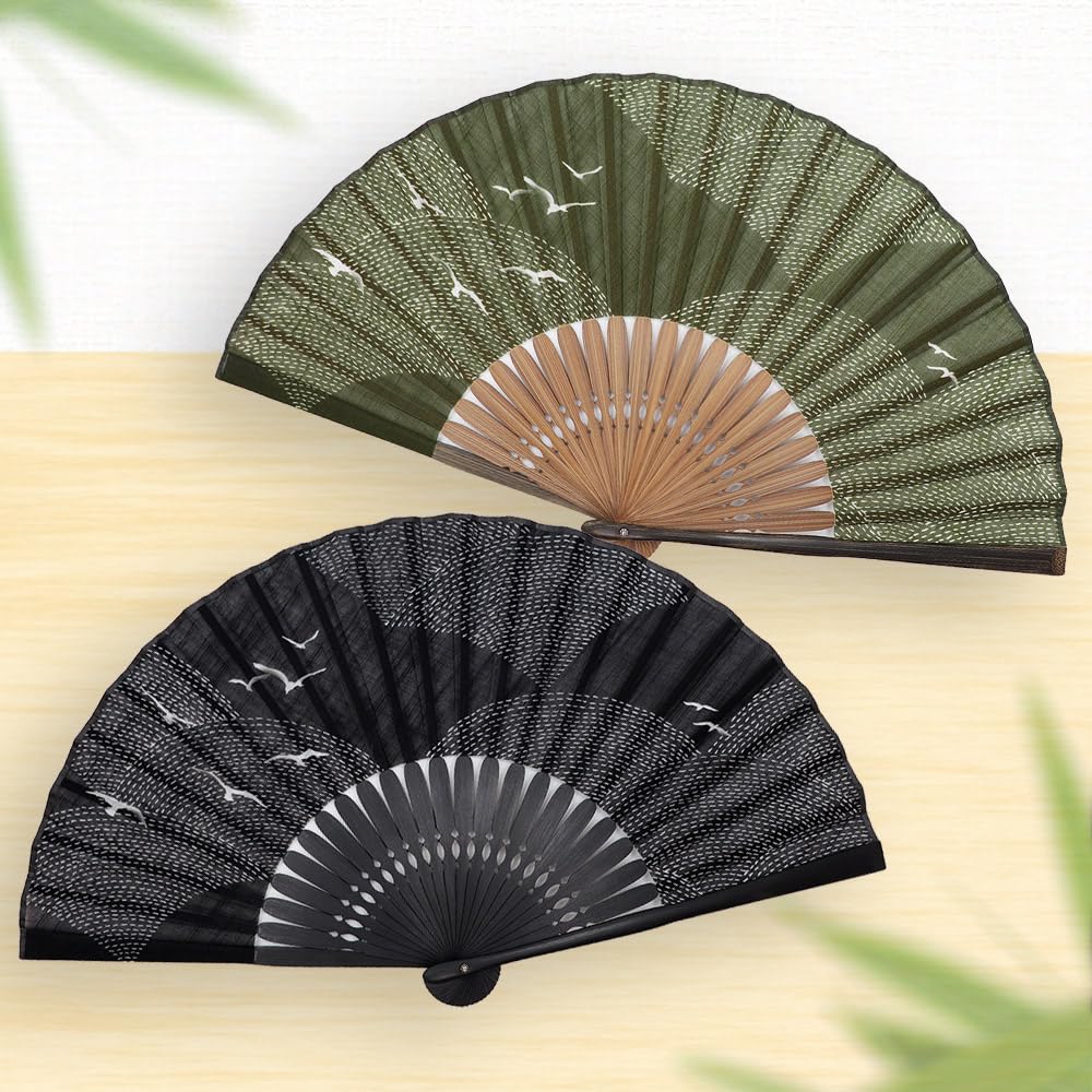 Fan Fan Set with Kaibara [Osaka Choseido] Fan, Men's, Fashionable, Business, Bag, Holder, Handkerchief, (Khaki)