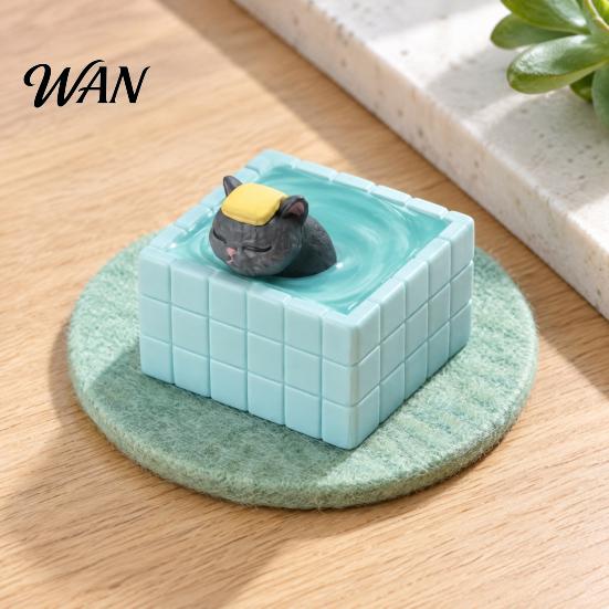 Unique Desktop Ornament for Cat Lovers Cute Bathing Figurine, Mini Kitten in Blue Bathtub Statue, Micro Landscape Small Sculpture Home Fairy
