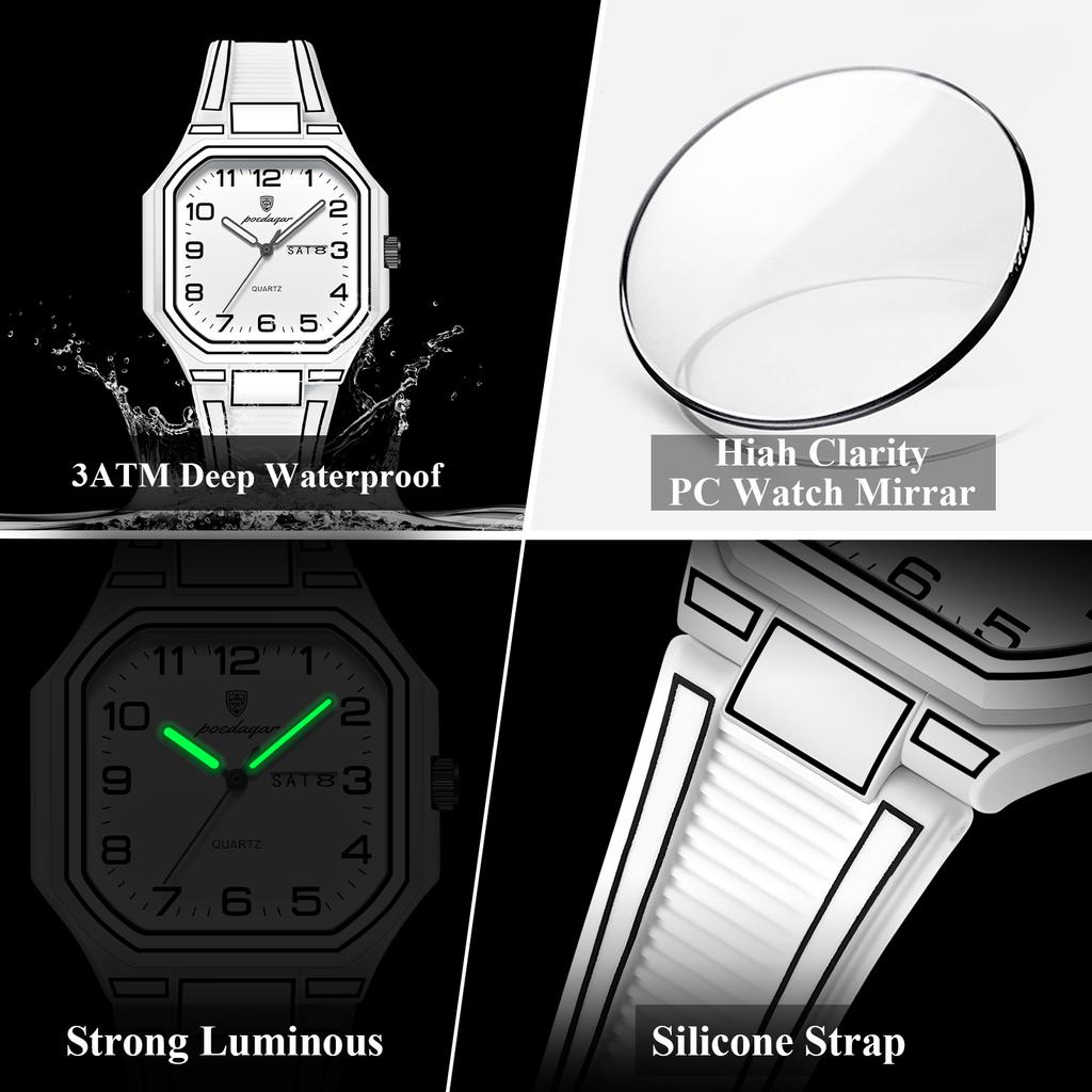 POEDAGAR Luxury Sports Fashion Man Wristwatch Waterproof Luminous Date Week Quartz Men's Watches Silicone Strap Casual Men Watch