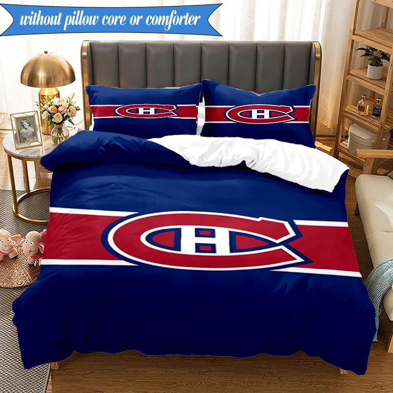 3PCS Canadiens Hockey Team Bedding Set,Including 1pc Duvet Cover And 2pcs Pillowcases Perfect for Bedroom, Dormitory, Fan Christmas gift
