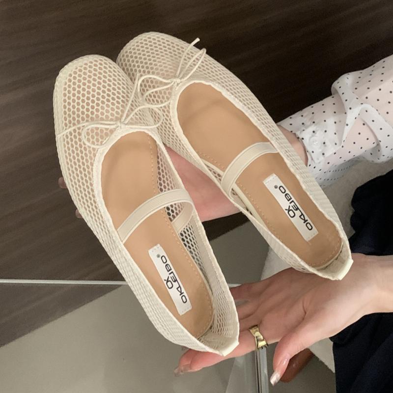 Simple Mesh Breathable Soft Bottom Mary Jane Women Shoes Fashion Design Bowknot Shallow Mouth Flat Shoes Party Ballet Dance Shoe