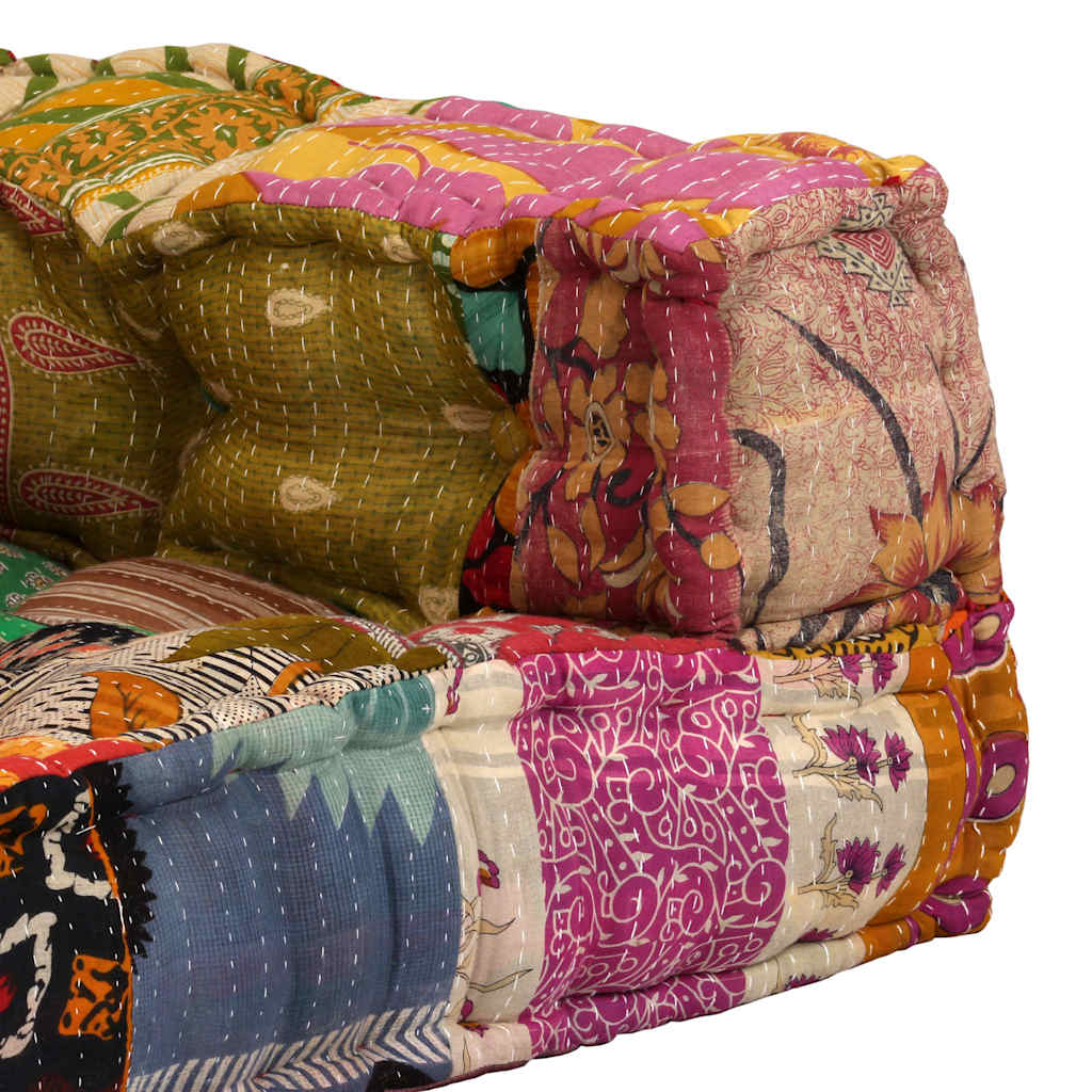2 Seater Modular Pouf with Patchwork Fabric