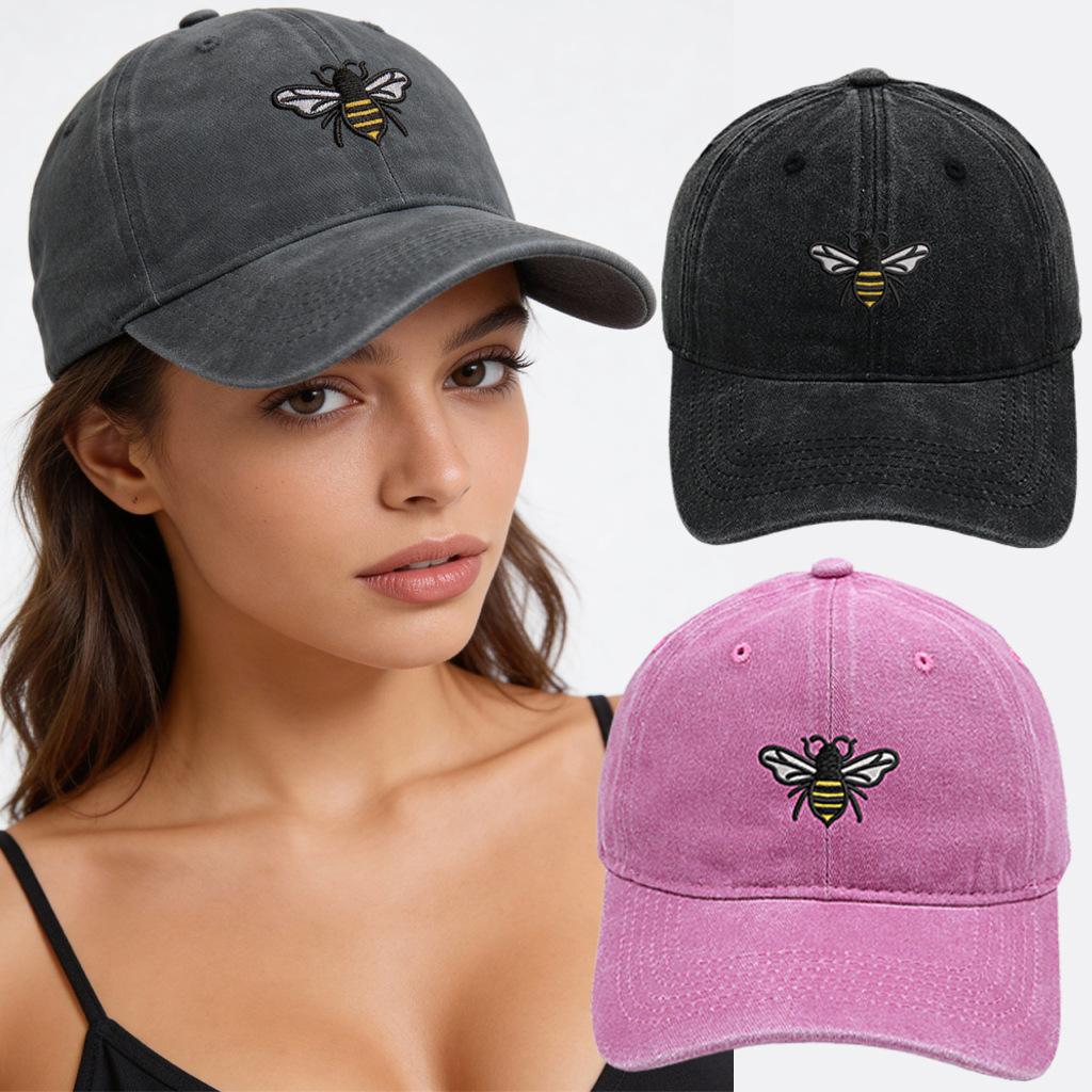Bee baseball cap cartoon cute embroidery cap European and American retro washed old men's and women's casual hat