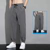 Men Pants Ice Silk Straight Thin Side Pockets Drawstring Elastic Waist Plus Size Loose Quick-drying Solid Color Quick Dry Gym Traning Jogging