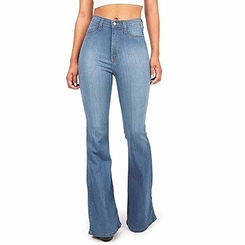 Women Fashion Vintage Juniors Bell Bottom Pants High Waist Fitted Denim Jeans Pencil Pants