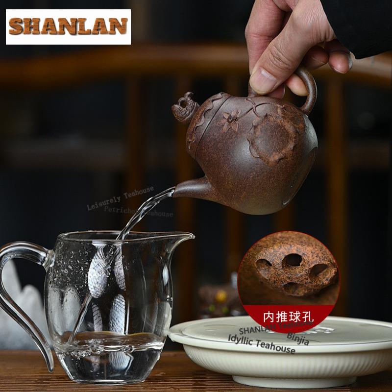 290ml Vintage Yixing Purple Clay Teapots Handmade Lotus Fish Pot Raw Ore Section Mud Kettle Zisha Tea Set Tea Ceremony Gifts
