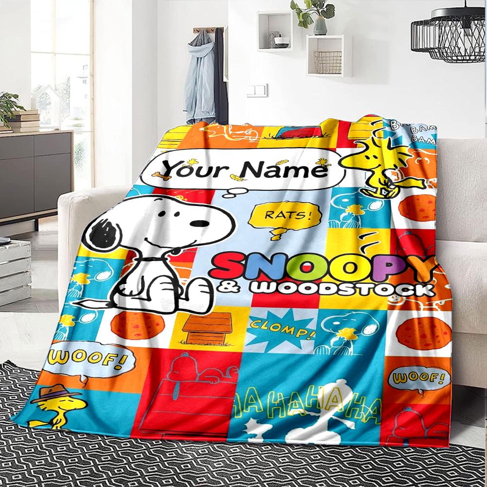 Name Custom Dog Snoopy Print Flannel Blanket High Quality Warm Comfortable Cover for All Seasons Perfect for Gifts Home Decor
