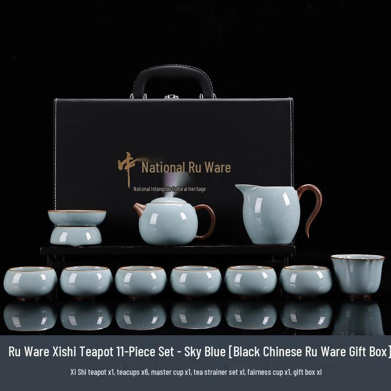 Ru Ware Ceramic Kung Fu Tea Set: Teacup, Teapot, Teabowl, Master Cup, Tea Cup, Six Gentlemen Tools, Tea Wash, Fairness Cup, Office Cup.