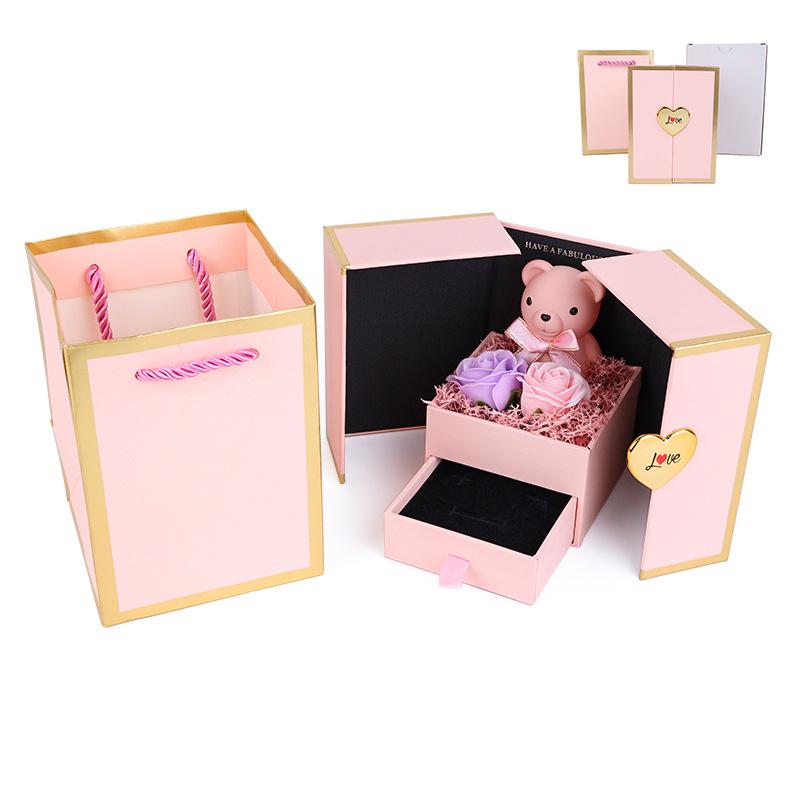 Подарочная коробка «Маленький медвежонок» с двойными дверцами: Сохраненная роза и ящик для украшений на дни рождения и День святого Валентина