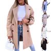 Women's Fashion Suit Collar Solid Color Mid-Length Tweed Coat Jacket With Pockets