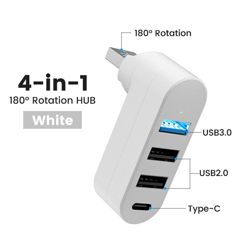 Поворотный USB-хаб USB 3.0 2.0 Type-C, USB-разветвитель, 4 порта, множественный расширитель для компьютера, ноутбука, MacBook, U-диска, передача данных