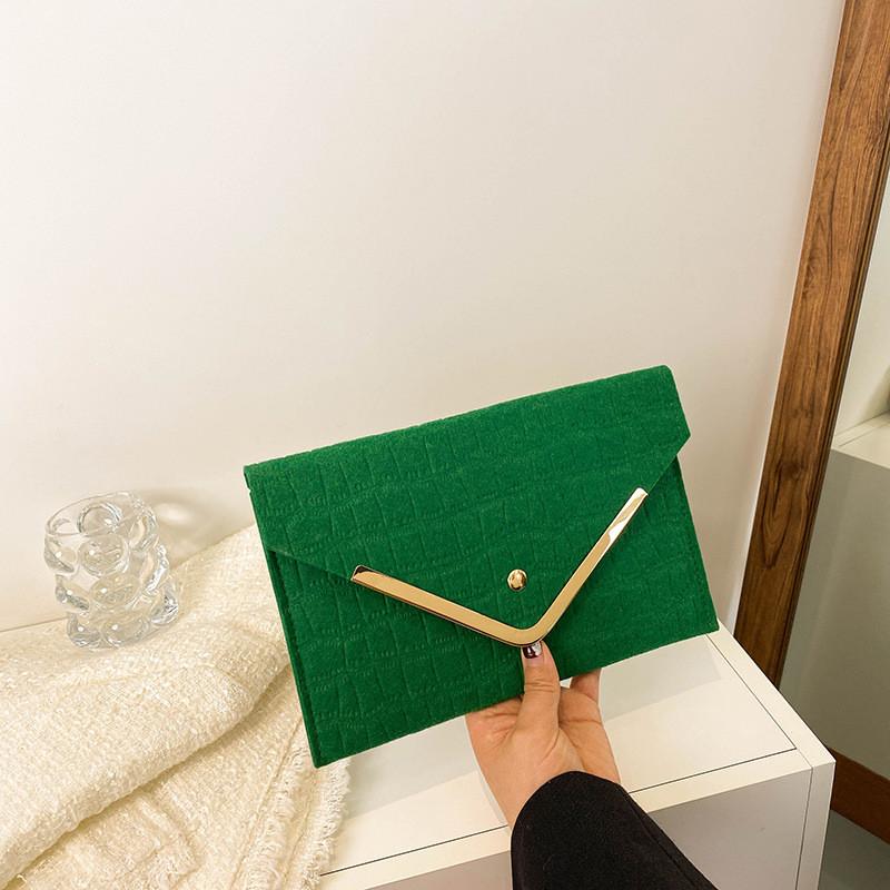 Стильная минималистичная женская сумочка, модный корейский клатч-конверт черного, зеленого, малинового и хаки цветов