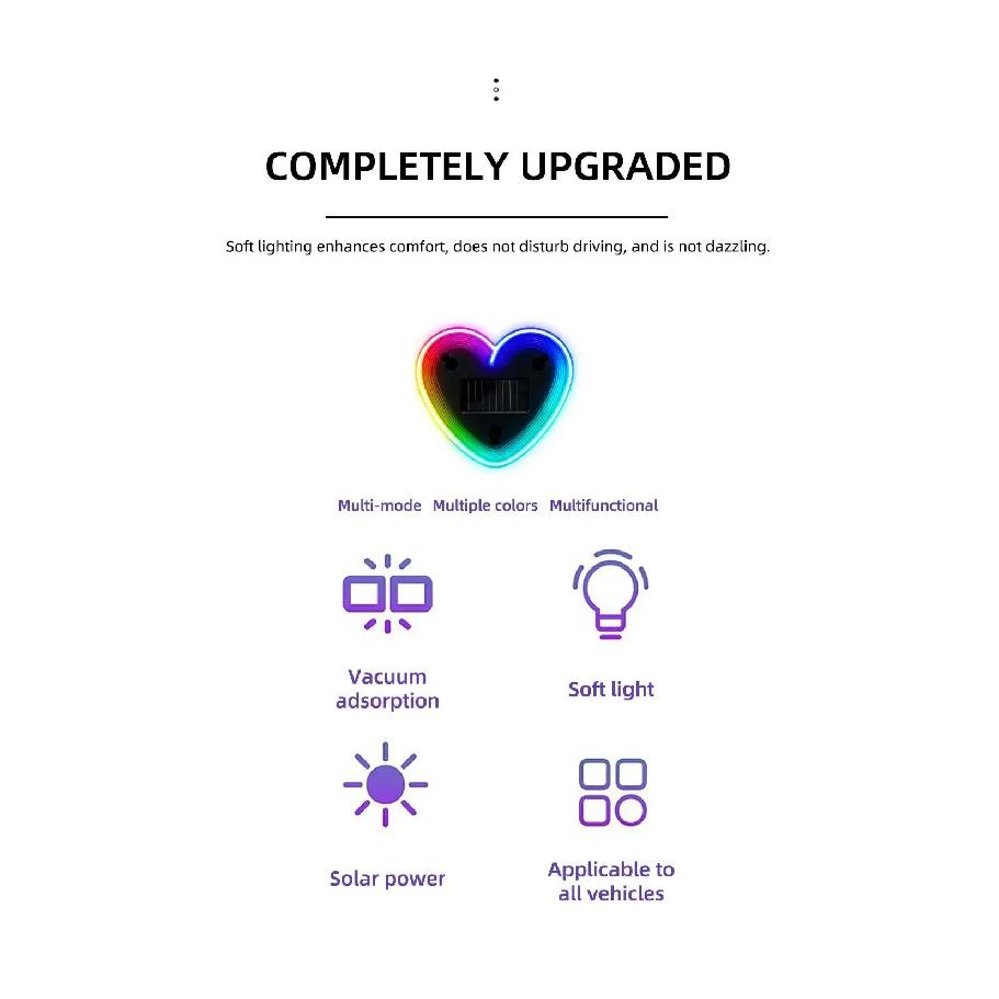 New Solar Atmosphere Light Heart-shaped Dynamic Gradient LED Fit Car Interior Ambient Light Decoration Accessory RGB Neon Lights 4