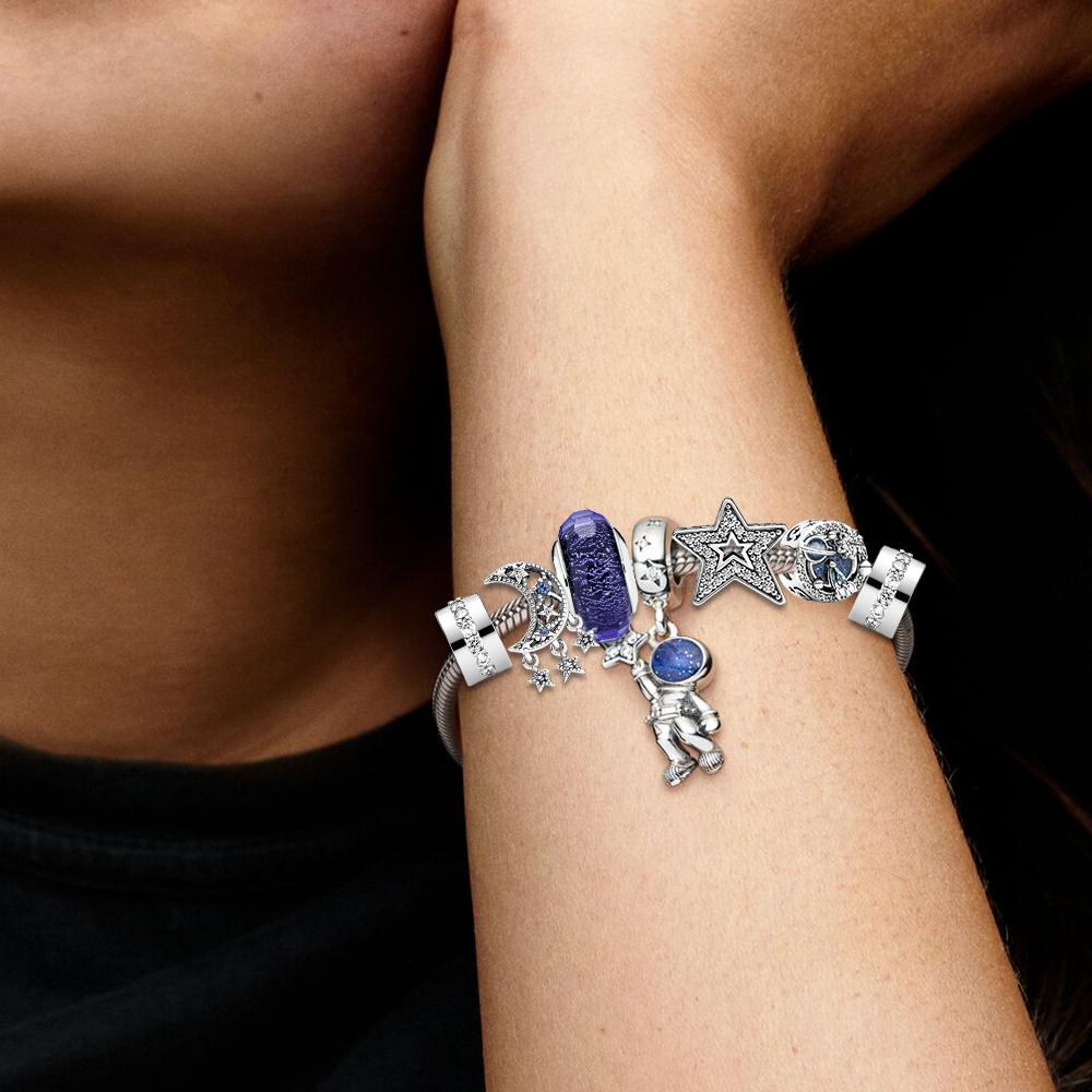 S925 Серебро Панк Синий Астронавт Достигает Звезд Серии Браслет Змеиной Кости Набор Фэнтезийных Ювелирных Изделий Для Женщин Подарки На День Рождения