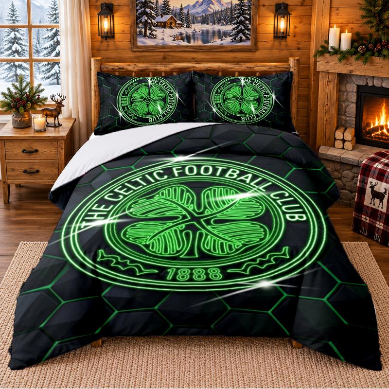 Printed 3Pcs Bedding Set Celtic FC Pattern Bed Sheet Pillowcase For Bedroom Decor
