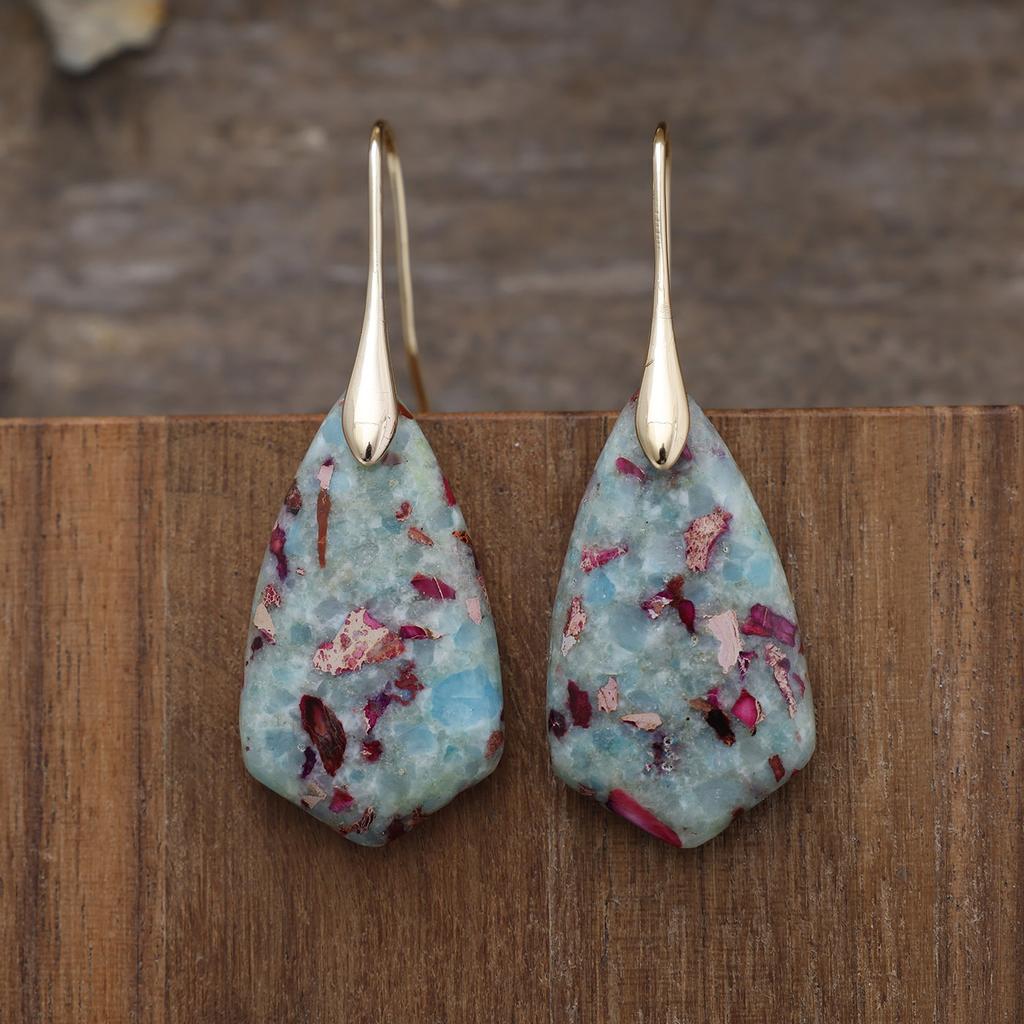 Bohemian Colored Emperor Stone Geometric Pendant Earrings Earrings European and American Popular Jewelry