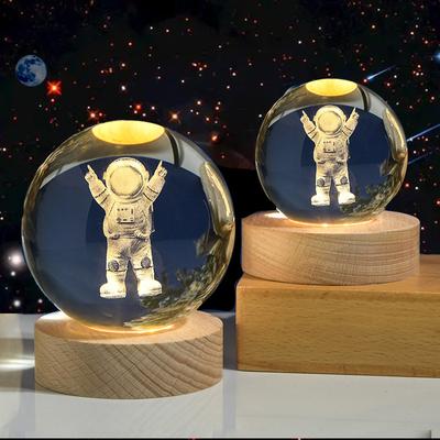 8 см Хрустальный шар Ночник Галактика 3D Лазерная гравировка Орнамент Деревянный Ночник Галактика