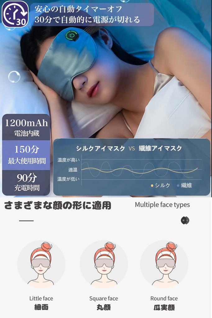 BESTUR Горячая маска для глаз USB Перезаряжаемая маска для глаз Шелк Непревзойденная Беспроводная Легкая Тонкая Чистый Шелк Для Сна Светоблокирующая Помощь для Сна Таймер на 30 минут 3