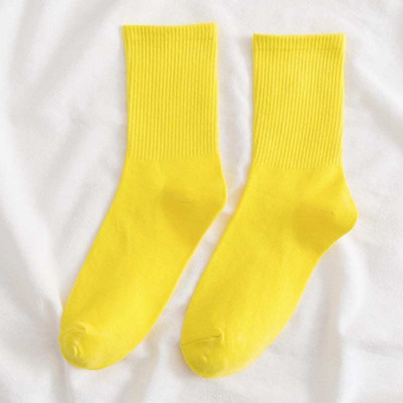 Colorful Women's Medium-Tube Cotton Socks - Trendy Macaron Candy Colors for Spring and Autumn