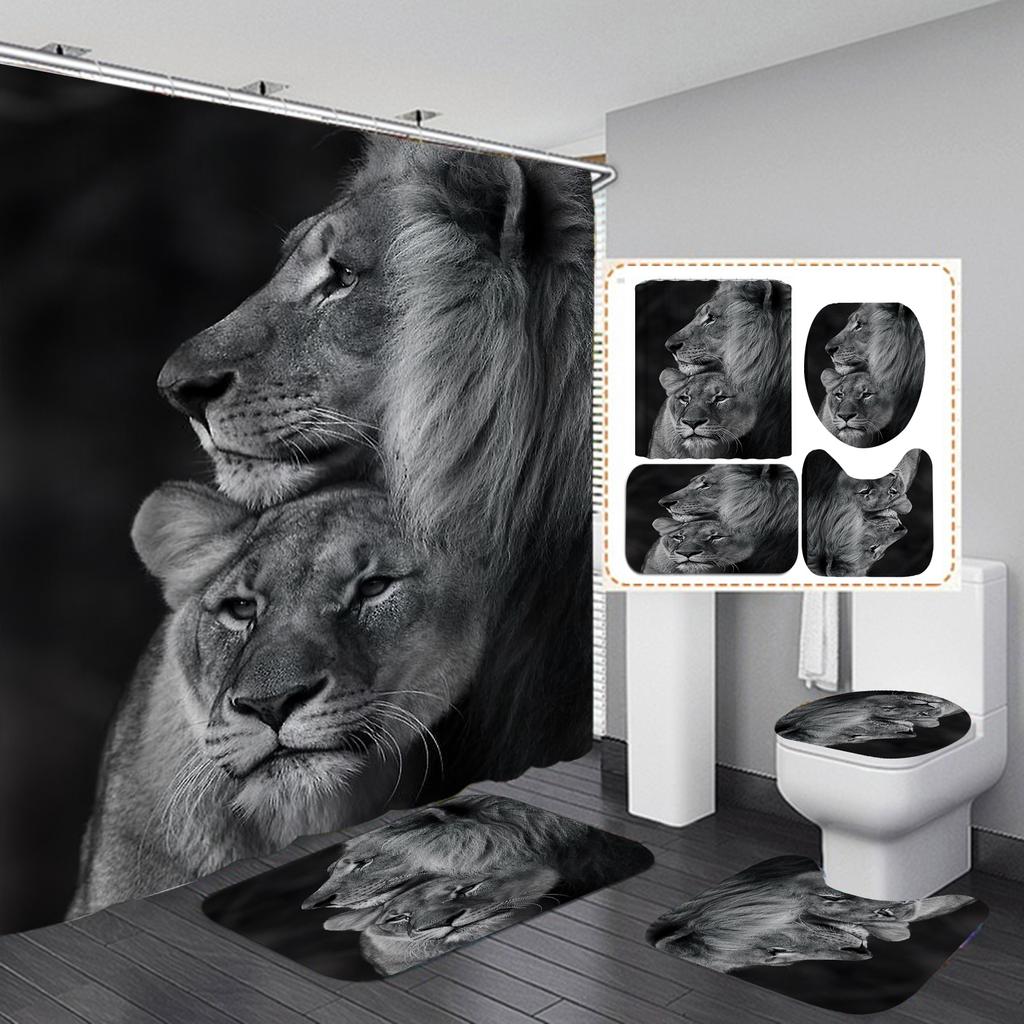 4 шт. наборы занавесок для душа серии Lion для ванной комнаты, нескользящие коврики для ванной комнаты, крышка для унитаза, коврик для ванной