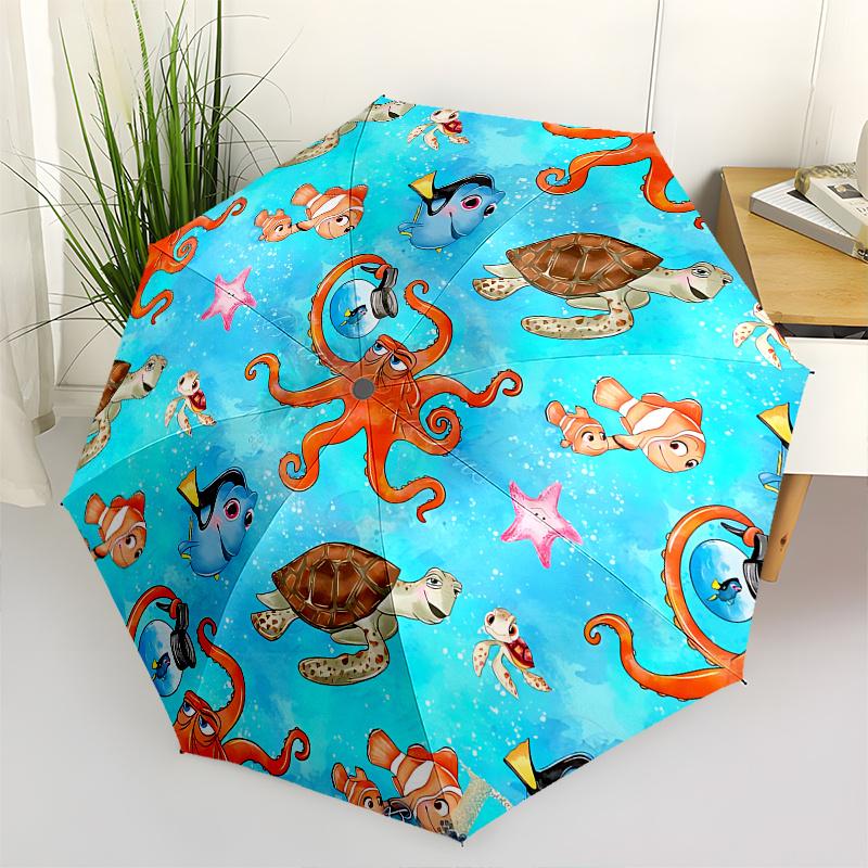 Disney Finding Nemo, Sea Creatures Automatic Open/Close Umbrella - Cute Umbrella with Cute Design, Portable 3-Fold Compact Umbrella for Men