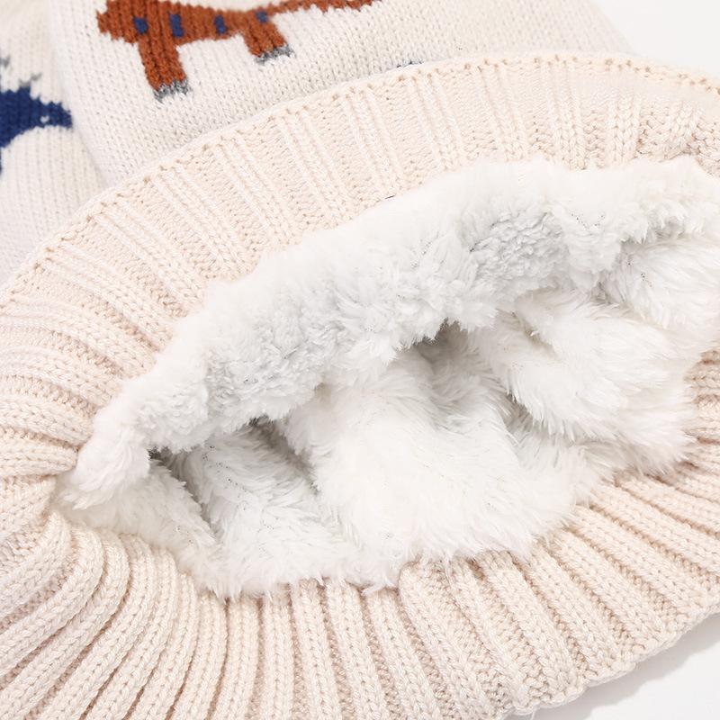 Winter Baby Boy Hat with Earflap Faux Fur Ball Knitted Kids Beanie Cap Toddler Bonnet Hats Infant Accessories Fleece Lining 1-5Y
