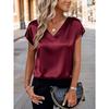 21-Color Women's Satin T-shirt Spring and Summer European and American Women's Clothing New V-neck Satin Casual Top Women