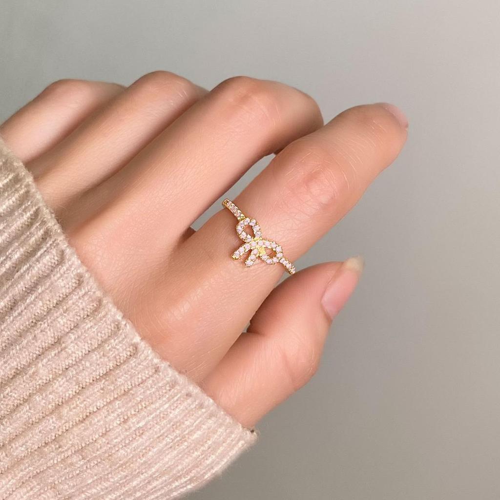 Кольцо из стерлингового серебра 925 пробы с розовым бантом и цирконом - Роскошные украшения в европейском и американском стиле