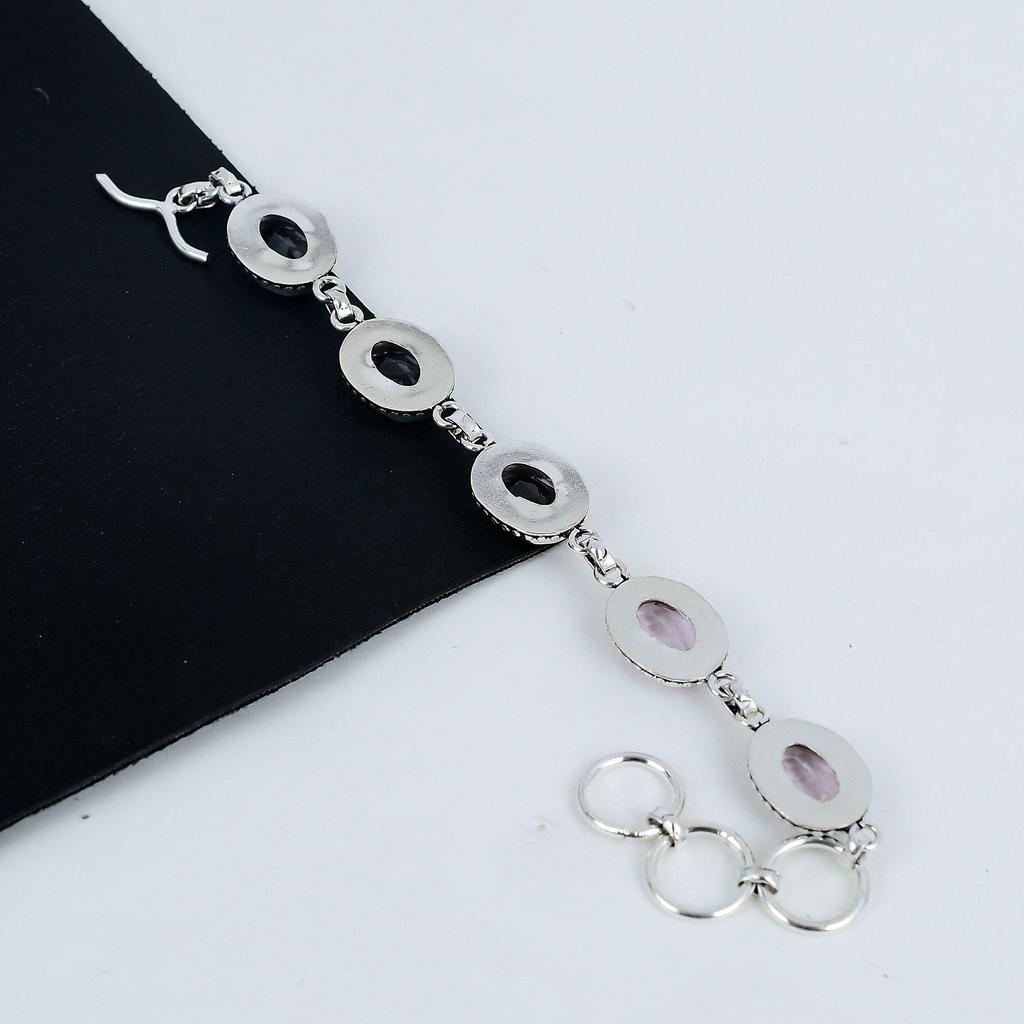 Красивый розовый кунцитовый драгоценный камень браслет ручной работы из стерлингового серебра 925 пробы, розовый кунцитовый браслет для жены, браслет унисекс на годовщину подарка