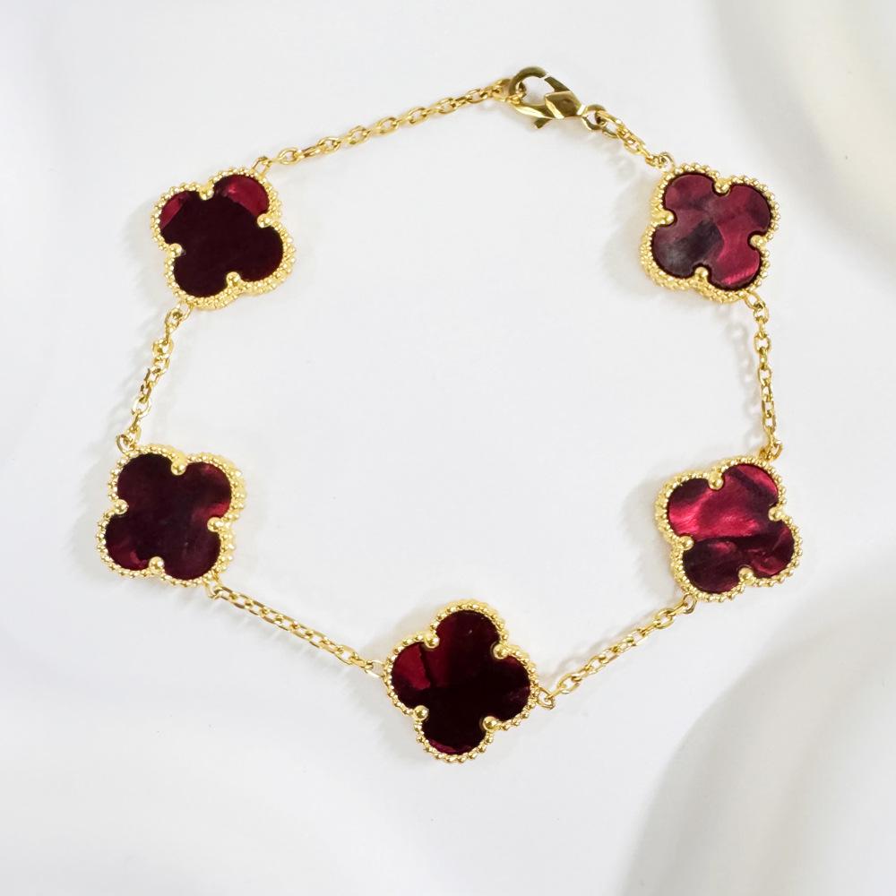 Браслет из титановой стали 15 мм, двухсторонний, с четырехлистным клевером, не выцветающий, модный браслет с цветком четырехлистного клевера