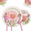 Mother'S Day Pink Flower Party Set Disposable Paper Plate Tissue Paper Cup Flag Party Decoration